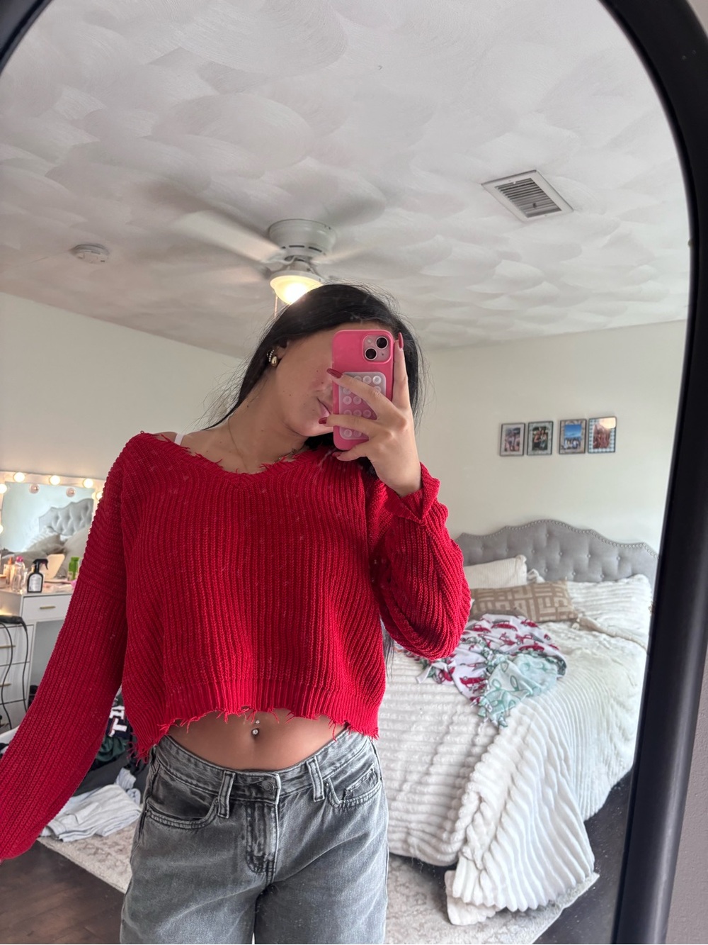 miami Red Off-the-Shoulder Cropped Knit Sweater